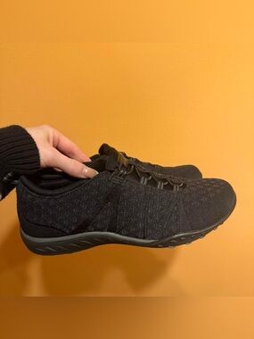 Skechers Black Knit Athletic Slip-On Sneakers with Gray Sole